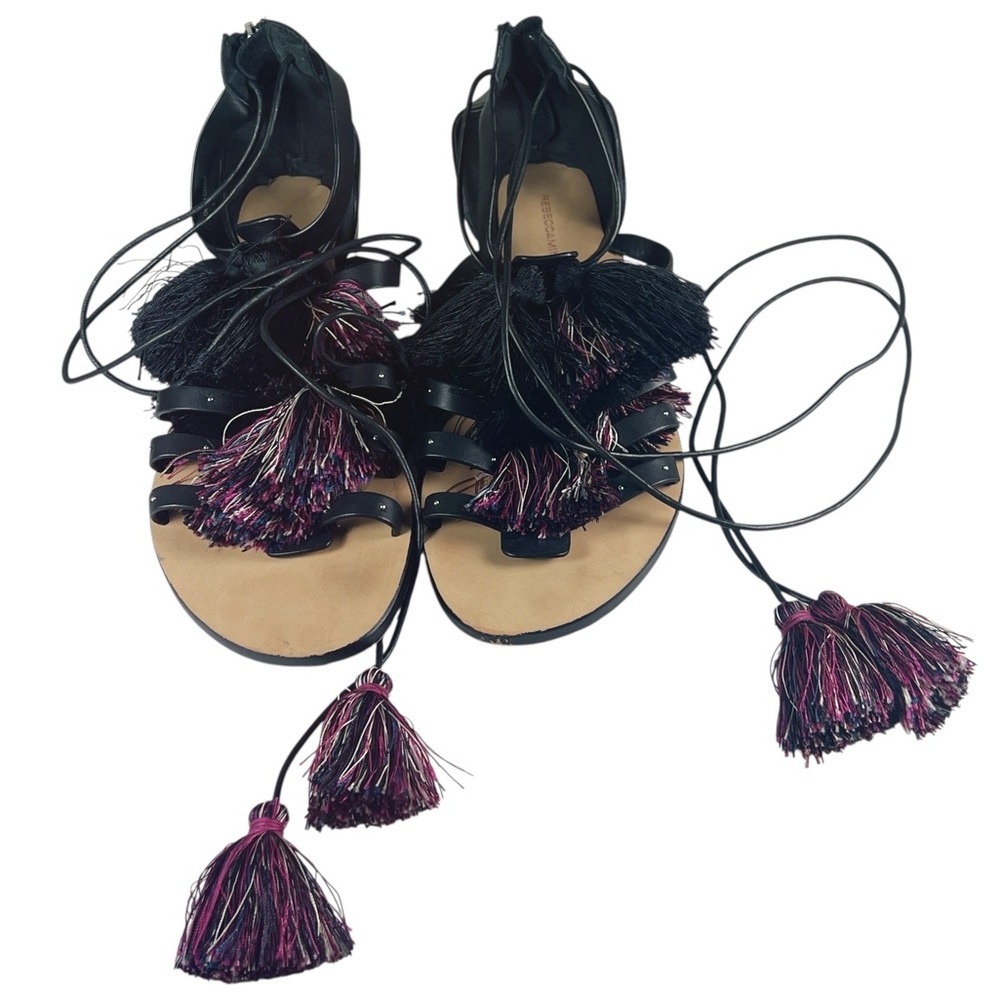 Rebecca Minkoff Black and Multicolor Tassel Gladiator Sandals Sz 10 EUC Summer - Picture 2 of 6